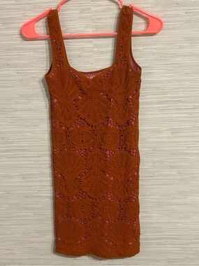 NWT Free People Intimately Crochet Cutout Slip Dress Crimson Rust Size M/L Boho